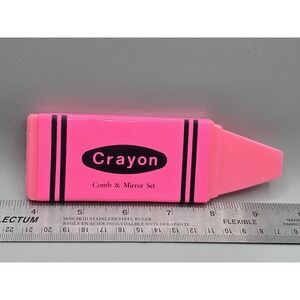 Crayola CRAYON Pink Pocket Comb & Mirror Set 6" VTG Barber Vanity‎ Collectible